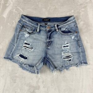 Judy Blue Shorts Women M Blue Light Wash Denim Grunge Distress Jorts Cutoff Y2K